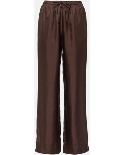 Asceno Aurelia Silk Twill Wide-leg Pants - Brown