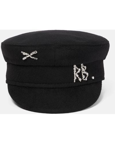 Ruslan Baginskiy Embellished Wool Baker Boy Cap - Black