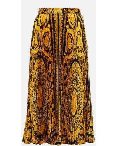 Versace Barocco Pleated Midi Skirt - Yellow