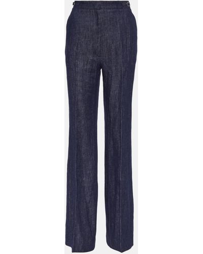 Gabriela Hearst Tailored Linen Denim Wide-leg Pants - Blue
