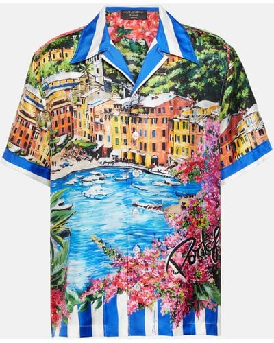 Dolce & Gabbana Portofino Printed Silk Shirt - Blue