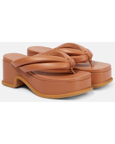 Dries Van Noten Leather Platform Thong Sandals - Brown