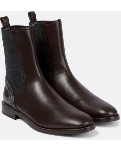 Brunello Cucinelli Embellished Leather Chelsea Boots - Black