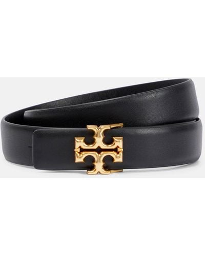 Tory Burch Eleanor Logo Leather Belt - Black