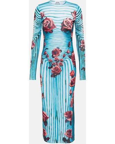 Jean Paul Gaultier Flower-print Slim-fit Stretch-woven Maxi Dress - Blue