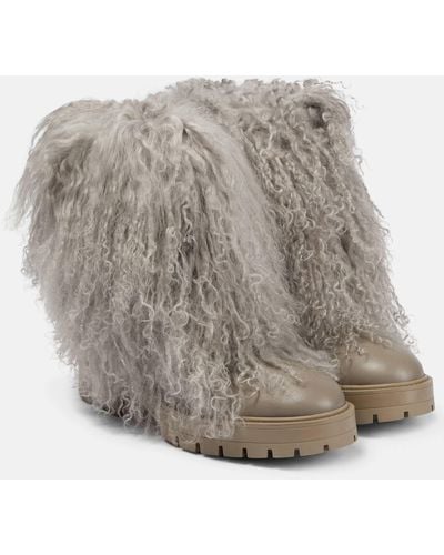 Aquazzura Shearling-trimmed Leather Ankle Boots - Grey