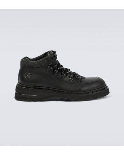 Giorgio Armani Leather Lace-up Boots - Black