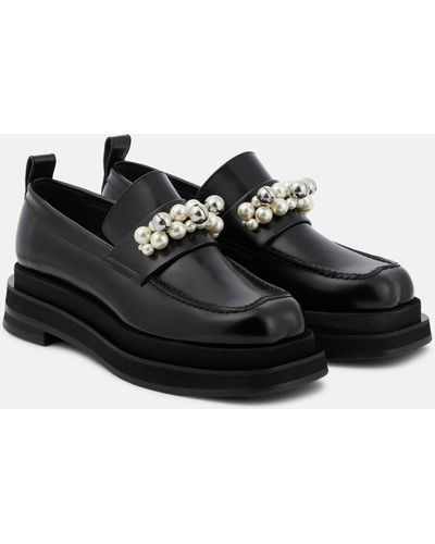 Simone Rocha Embellished Leather Platform Loafers - Black