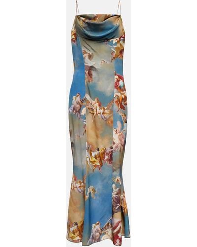 Balmain Printed Silk Maxi Dress - Blue