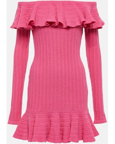 Blumarine Off-shoulder Ruffled Wool Minidress - Pink