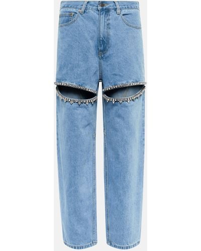 Area Embellished Cutout High-rise Wide-leg Jeans - Blue