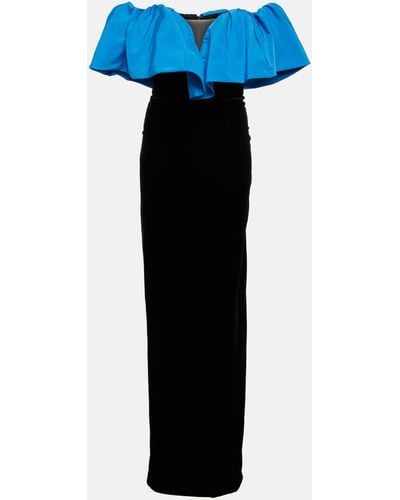 Monique Lhuillier Ruffle-trimmed Taffeta Gown - Blue