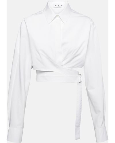 Alaïa Cropped Cotton Poplin Shirt - White