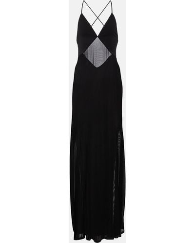 STAUD Fleur Mesh-paneled Jersey Gown - Black