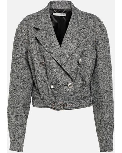 Alessandra Rich Herringbone Cropped Wool-blend Jacket - Grey