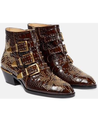 Chloé Susan Croc-effect Leather Ankle Boots - Brown
