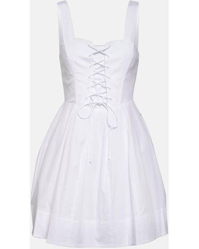 STAUD Sutton Lace-up Stretch-cotton Mini Dress - White