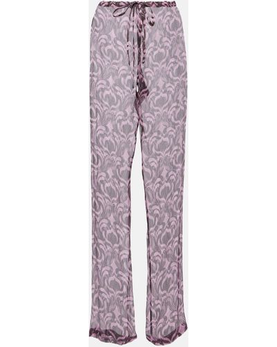 Dries Van Noten Pachas Printed Silk Straight Pants - Purple