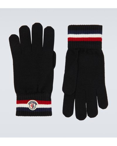 Moncler Logo Virgin Wool Gloves - Black