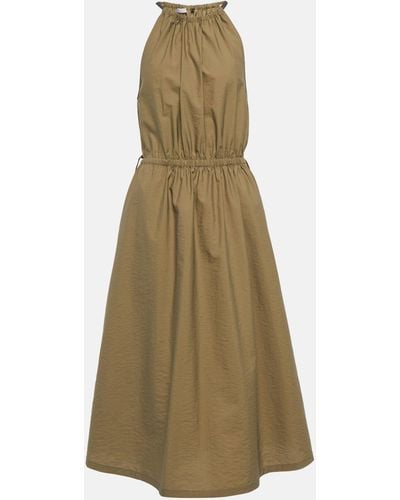 Brunello Cucinelli Halterneck Cotton-blend Midi Dress - Natural