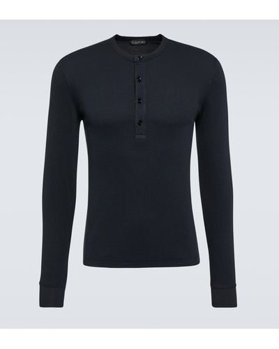 Tom Ford Ribbed-knit Jersey Henley Shirt - Blue