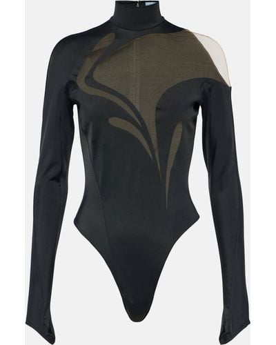 Mugler Swirly Mesh-paneled Bodysuit - Black