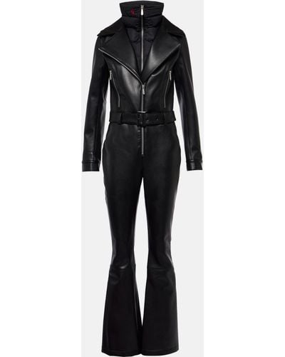 Perfect Moment Belted Faux Leather Ski Suit - Black