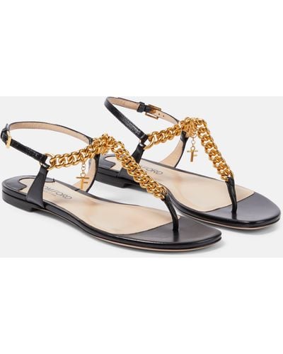 Tom Ford Zenith Embellished Leather Thong Sandals - Metallic