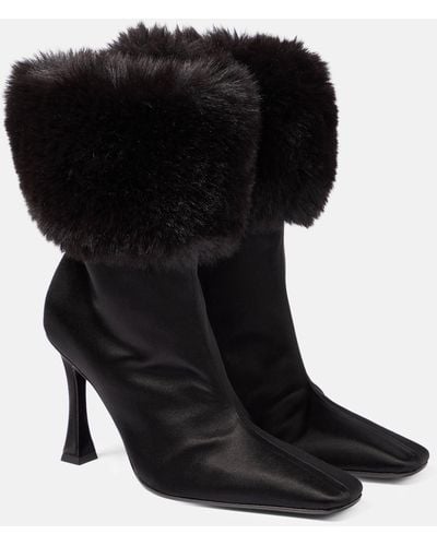 Magda Butrym Faux Fur-trimmed Satin Ankle Boots - Black