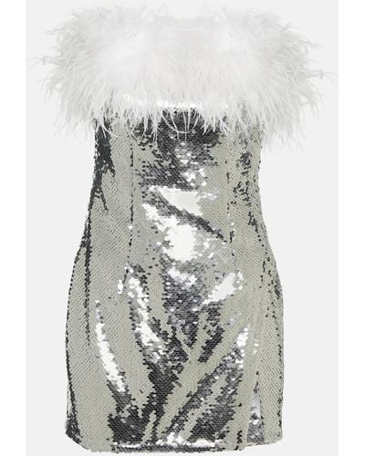 Self-Portrait Feather-trimmed Sequined Minidress - Grey