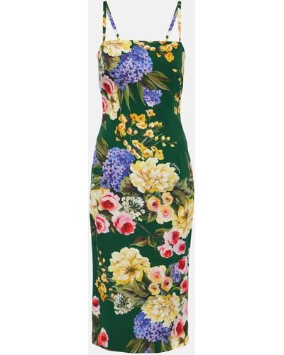 Dolce & Gabbana Floral Silk-blend Cady Midi Dress - Green