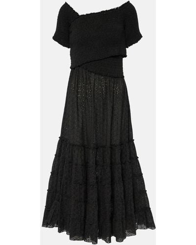 Poupette Soledad Smocked Cotton Midi Dress - Black