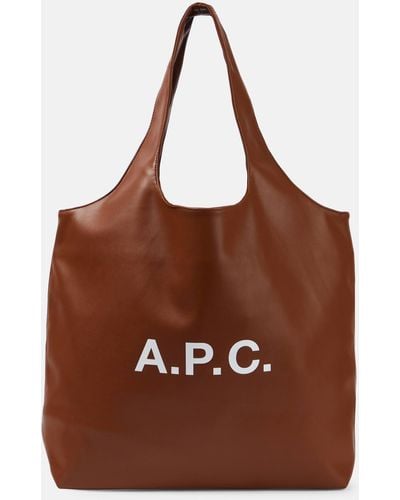 A.P.C. Ninon Logo Faux Leather Tote Bag - Brown