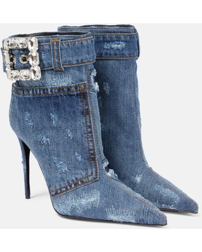 Dolce & Gabbana Embellished Denim Ankle Boots - Blue