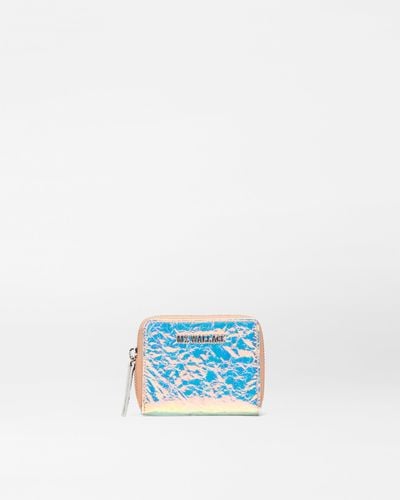 MZ Wallace Pink Opal Leather Small Zip Round Wallet - Blue