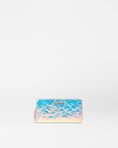 MZ Wallace Pink Opal Leather Long Zip Round Wallet - Blue