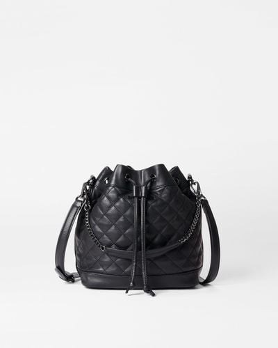 MZ Wallace Black Quilted Leather Small Drawstring Bucket Bag
