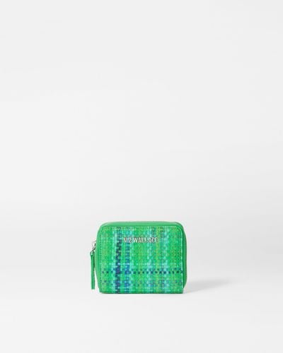 MZ Wallace Green Spring Plaid Small Zip Round Wallet