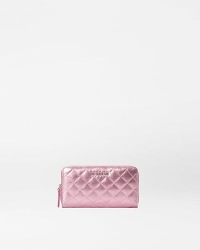 MZ Wallace Rosa Leather Long Zip Round Wallet - Pink