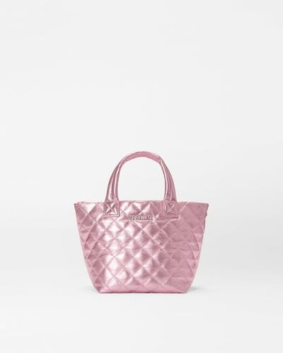 MZ Wallace Rose Metallic Leather Micro Metro Tote Deluxe - Pink