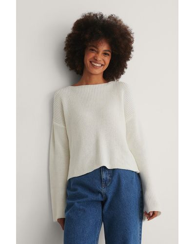 NA-KD Cropped Long Sleeve Knitted Sweater - Weiß