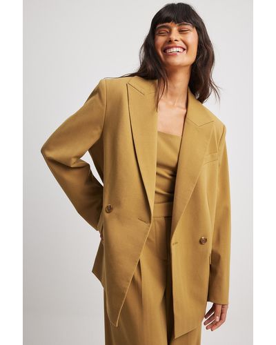 NA-KD Oversized Blazer Met Dubbele Knopenrij - Geel