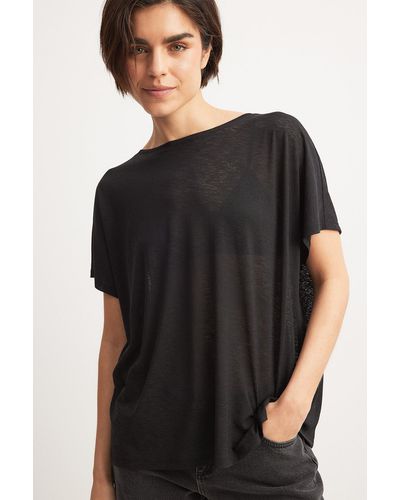 NA-KD Sheer Kimono Sleeve T-shirt - Zwart