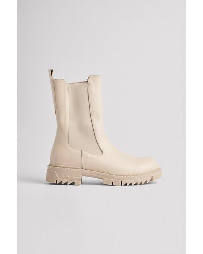 NA-KD Beige Leather Profile Chelsea Boots - Natural