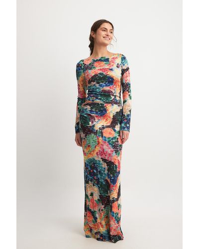 NA-KD Art Water Lily Print Dress - Wit