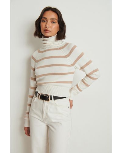 NA-KD White,stripe Round Neck Striped Knitted Sweater in Black | Lyst