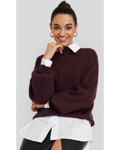 NA-KD High Neck Big Sleeve Knitted Sweater - Rood