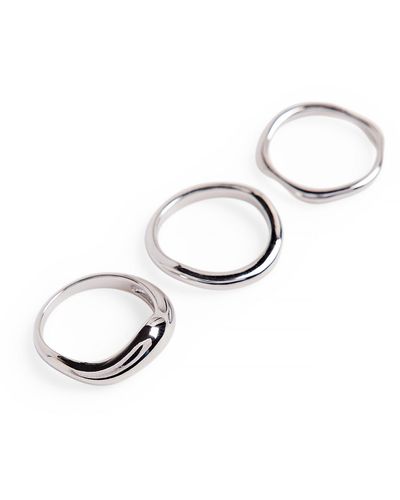 NA-KD 3-pack Verzilverde Golvende Ringen - Zwart