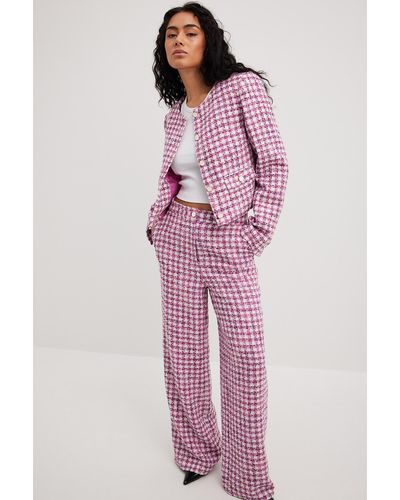 NA-KD Checkered High Waist Suit Pants - Pink