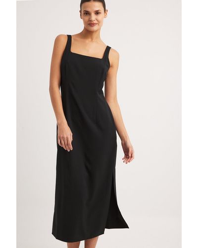NA-KD Getailleerde Midi-jurk Met Vierkante Halslijn - Zwart